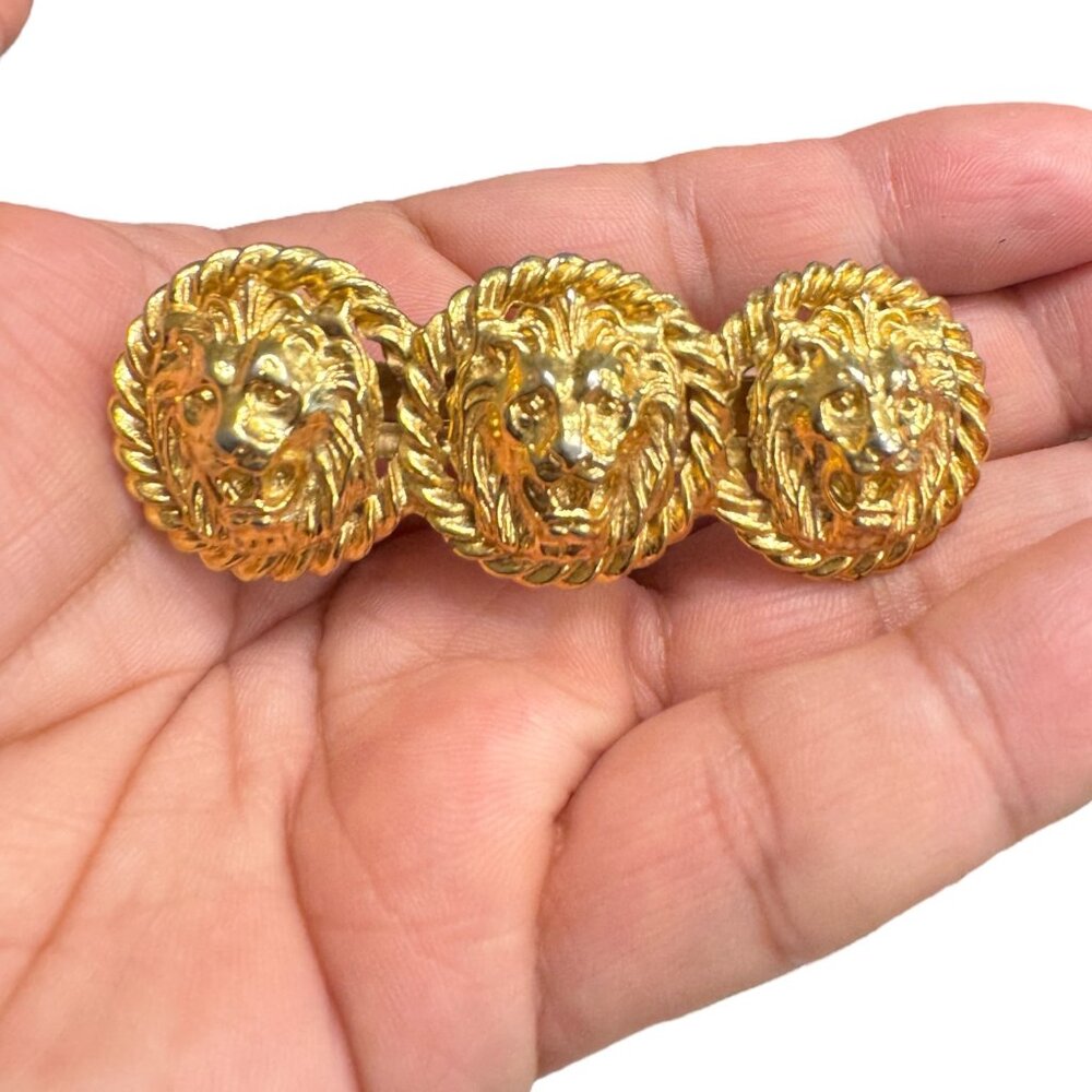 Vintage Iconic Lion Heads Barrette Hair Clips Gold Tone Made In France - Picture 6 of 10